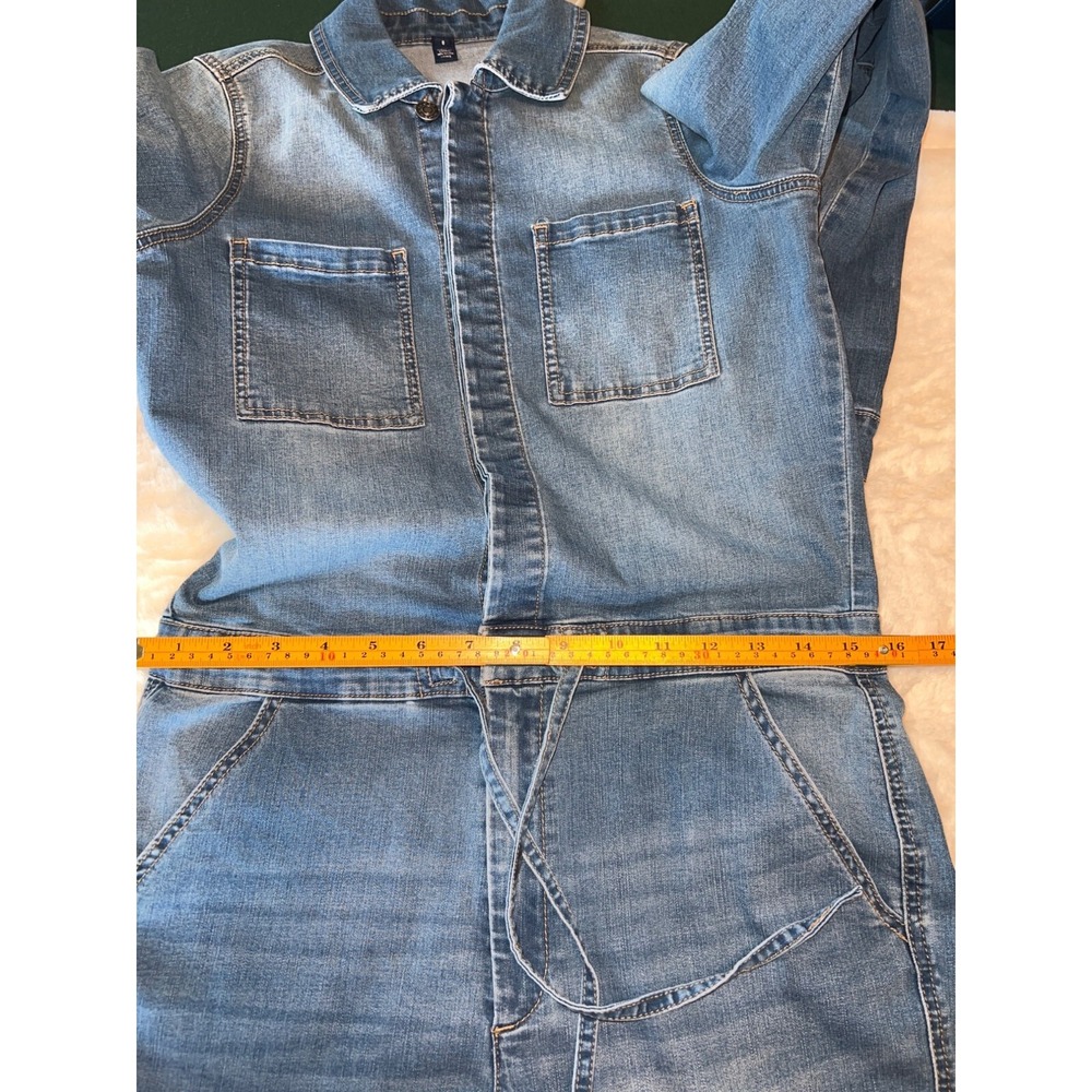 Scoop Women's Stretch Denim Jumpsuit – Size 8, Cropped, Drawstring Waist - Picture 13 of 15